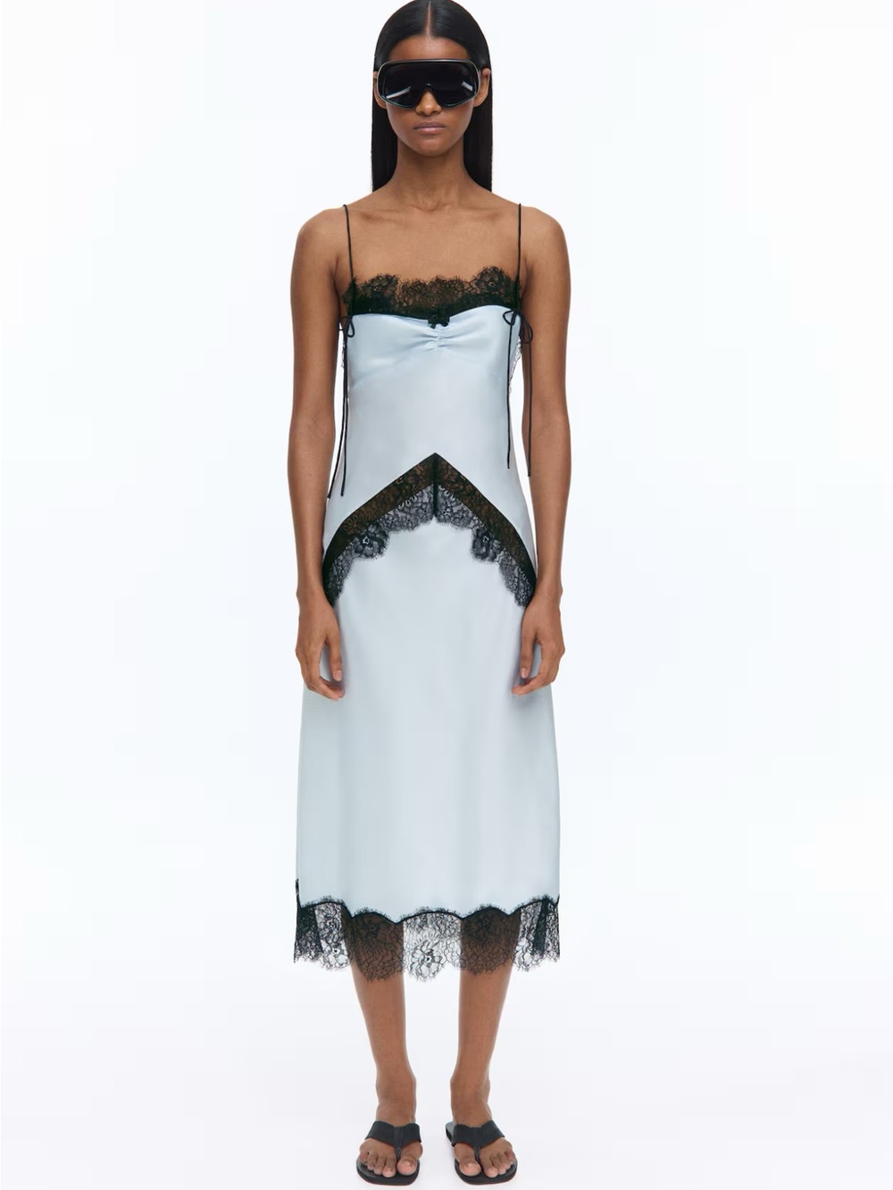 H&M X Livia Nunes Lace trimmed satin dress